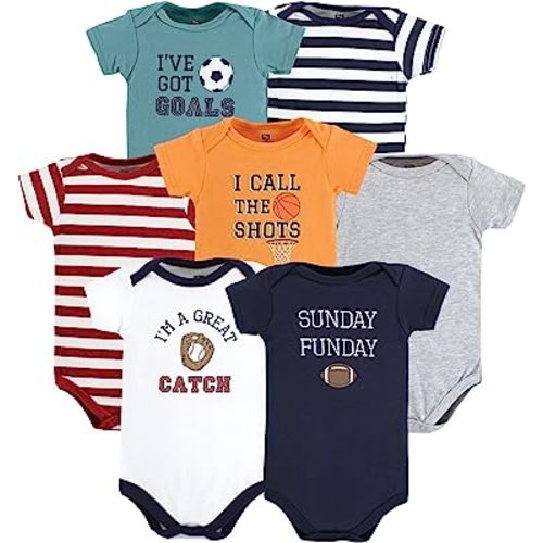 Hudson Baby Unisex Baby Cotton Bodysuits, Sports Stripes, 6-9 Months