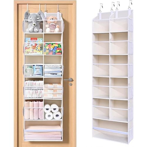 ULG Over the Door Organizer, 6-Tier Hanging Storage with Clear Windows, 19 Pockets for Closet,Bathroom & Nursery Door Organizer