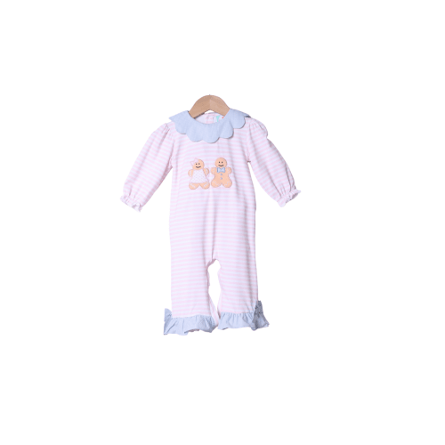 Applique Gingerbread Pink Stripe Romper