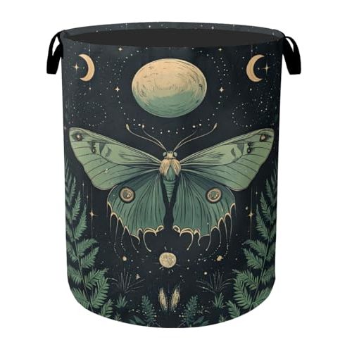 Gothic Moon Moth Foldable Laundry Hamper - Waterproof Fabric Storage Basket with Handles, Clothes Hampers for Laundry,Bedroom,Dorm