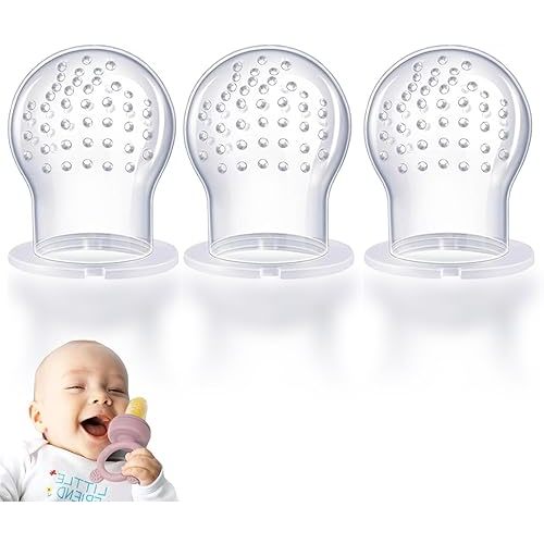 Silicone Replacement Pouch Pacifier for Baby Fruit Food Feeder Compatible with Haakaa/NatureBond/POIKSHARK/WeeSprout, Food Grade Silicone Feeder Sacs, Fruit Feeder Replacement Nipples(L-Size 3PCS)
