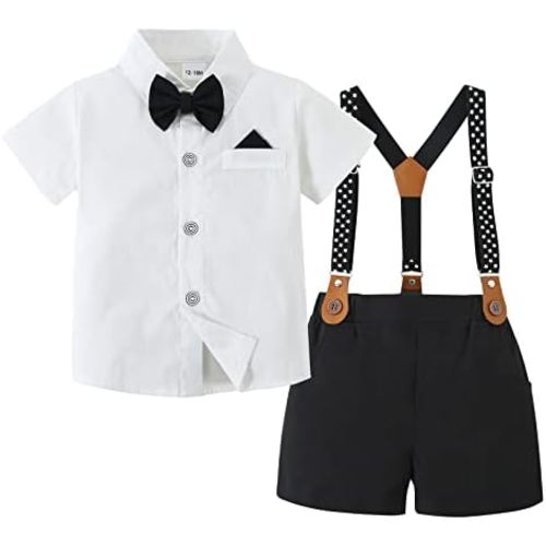 nilikastta Toddler Baby Boy Outfits Boys Gentleman Wedding Suits Set Summer Formal Short Shirt/Bowtie/Suspender 1-5T