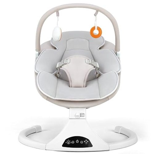 Electric Baby Swing with Remote Control,5 Speeds&Portable&Cozy(0-6M,Beige)