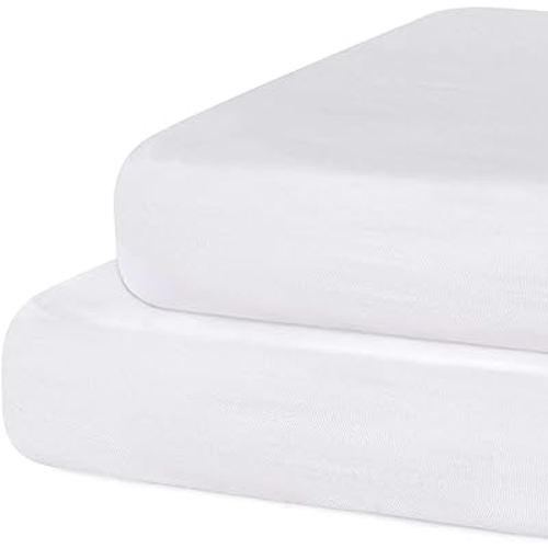 Fitted Crib Sheet 100% Cotton 52"x28"x8", 2 Pack Crib Mattress Sheet Set Fit for Standard Crib and Toddler Bed Mattress, Baby Crib Sheets Boys Girls, White