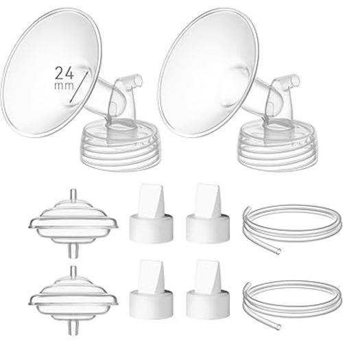 24 mm Flange Set Compatible with Spectra/Motif Luna Wide-Mouth Bottles, Breast Pump Parts Includes Breast Shield Tubing Valve Backflow Protector, Not Original Spectra Accessories