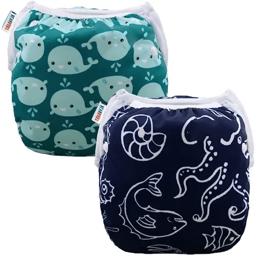 ALVABABY Swim Diapers 2pcs Baby & Toddler Snap One Size Reusable Adjustable Baby Boys' Swim Diapers for Swimming Lessons SW18-21