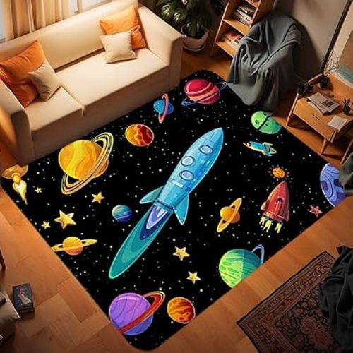 Space Rug - Galaxy Planet Rug for Classroom - Space Themed Rug for Bedroom and Living Room - 80x60 inches
