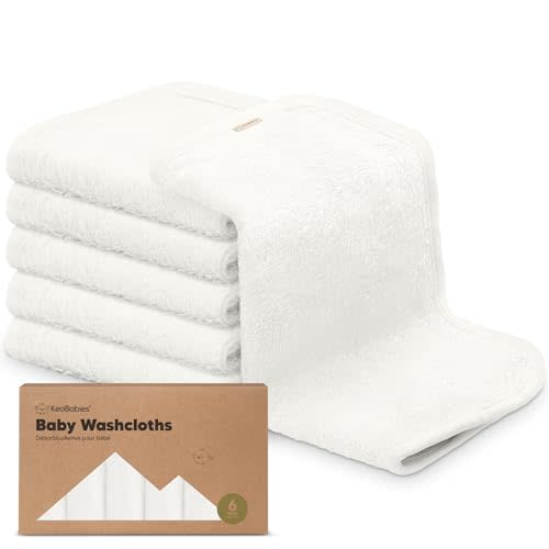6-Pack Baby Washcloths, Soft Absorbent Washcloths for Face, Body (White) | Viscose from Bamboo Washcloths, Baby Towels, Newborn, Kids, Toddlers, Infant, Gentle on Sensitive Skin, 10x10, Reusable