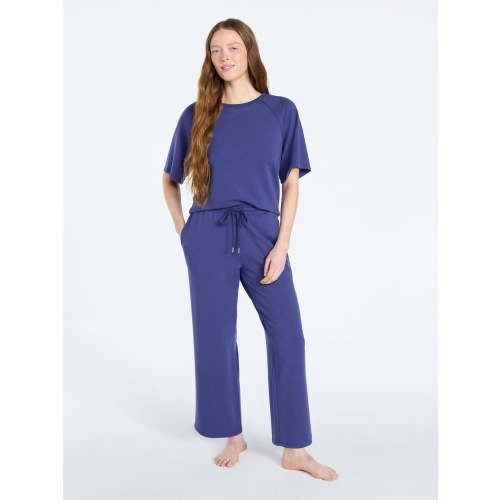 Joyspun Women's French Terry Lounge Sleep Short Sleeve Top and Capri Pants Set, 2-Piece, Sizes XS-3X