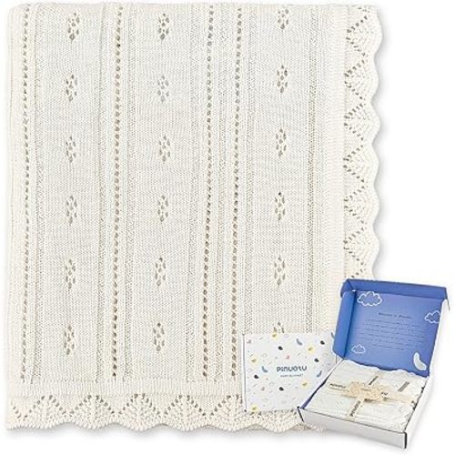 Cotton Pointelle Knitted Baby Blanket – Ultra-Soft, Breathable, 31"x40"Inch, Perfect for Swaddle, Crib, Stroller – Premium Newborn Gift for Boys & Girls (White)
