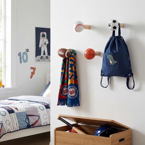 Marsui 4 Pcs Sports Hooks for Wall Nursery, 3D Hooks, 1.4 Inch