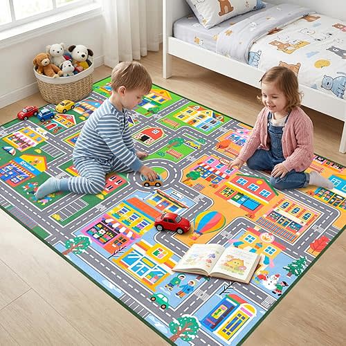 Car Rug Play Mat for Kids Room, Road Rug for Kids Floor Educational Learning Track Road Rugs Decorate Nursery Toddler Preschool Bedroom Playroom Decor Mat, 2.5 x 4 Feet