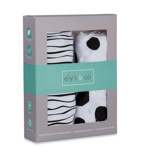 Bassinet Sheet Set 100% Jersey Cotton 2 Pack - Black Abstract Stripes and Dots