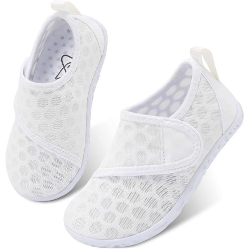 LeIsfIt Toddler Water Shoes Boys Girls Aqua Socks Kids Breathable Swim Shoes Non-Slip Barefoot Beach Shoes - 5 Toddler - A White