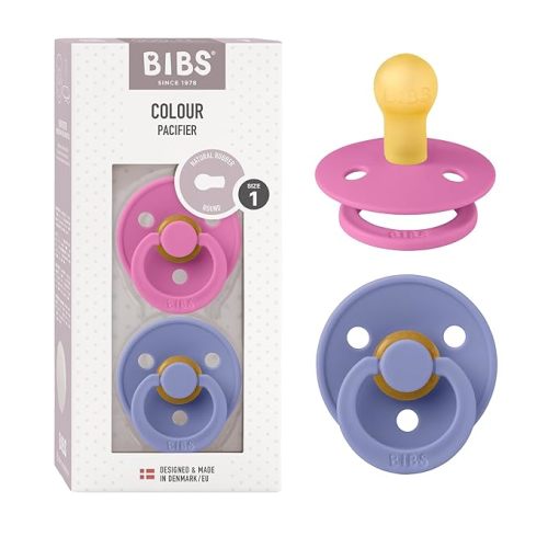 BIBS Pacifiers Colour Collection | Natural Rubber Baby Pacifier | Set of 2 BPA-Free Soothers | Made in Denmark | 0+ Months (Pack of 2) | Woodchuck/Blush