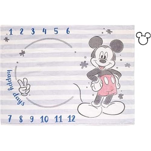 Disney Mickey Mouse Light Blue, Red & White Super Soft Milestone Baby Blanket, Light Blue, White, Red, Navy