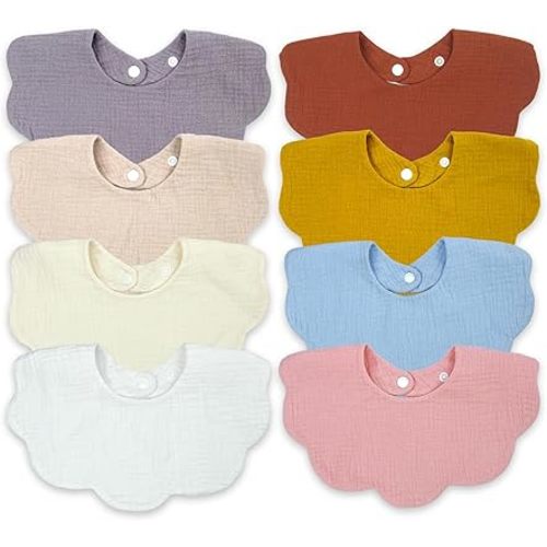 EllieHouse Baby Bibs for Girls Boys 8 Pack Muslin Bibs Drool Bibs Muslin Cotton Bibs for Baby Girls Boys Teething Bibs
