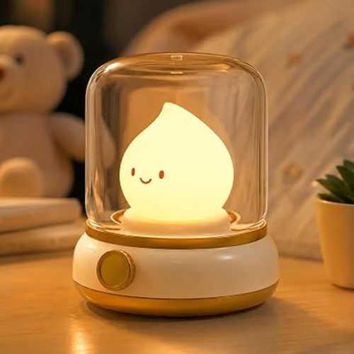 Night Light for Kids, Cute Desk Lamp with Flickering Candlelight | Rechargeable, Kerosene lamp, Dimmable Bedside Light for Bedroom Nursery, Ghost Flame, Kids Lantern, Cozy Gift for Girls Boys