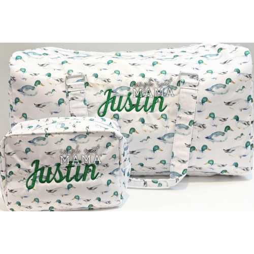 Monogrammed Boys Travel Set | Mallard Duck Wipeable Duffle