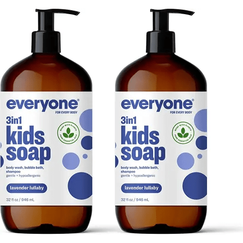 Everyone 3-in-1 Kids Soap, Body Wash, Bubble Bath, Shampoo, 32 Ounce (Pack of 2), Lavender Lullaby, made with Essential Oils for Toddlers, tweens and teens