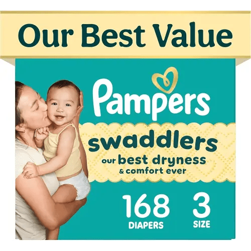 Swaddlers Diapers, Size 3 (13-26 lbs), 168 Count, Fragrance Free, Hypoallergenic, Absorbent, Pediatrician Recommended, Skin Safe