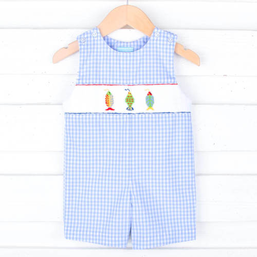 Fishing Lure Light Blue Check Smocked Jon Jon