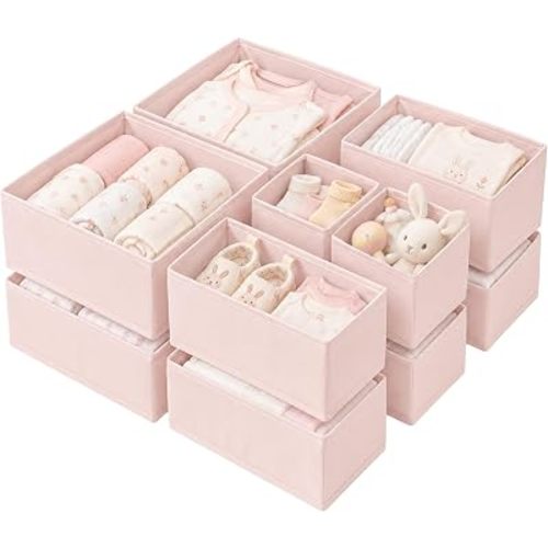 Baby Drawer Organizer, 12Pack Fabric Dresser Organizer for Nursery, Pink