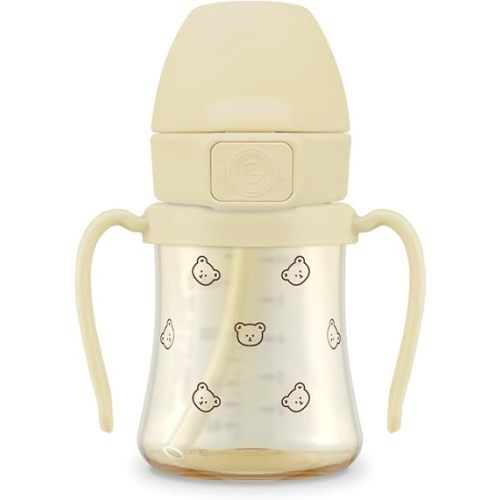 GROSMIMI Flip Top Spill Proof Sippy Cup, PPSU, BPA Free, 6 oz, Stage 2 Straw for Toddlers (Bear)
