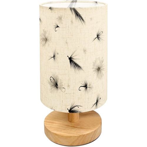 Table Lamps for Bedroom Fishing Theme Seamless Fly Fishing Flies Lures Vintage Sketch Bedside Lamps Desk Lamp Table Lamp Night Light for Kids Nursery Living Room Office Dorm Room Decor