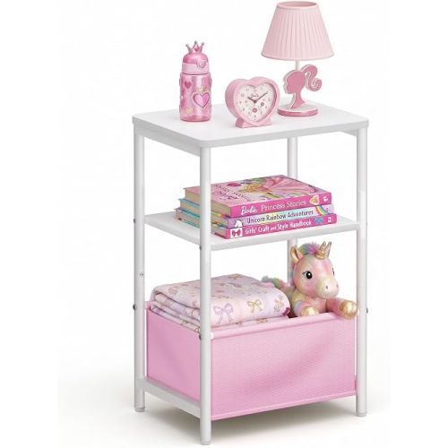 MISSLO Toddler Nightstand with Storage Basket Kids Nightstand with Large Tabletop Nursery Side Table for Living Room Easy Assembly Small End Tables for Small Spaces Toddler Bedroom Decor