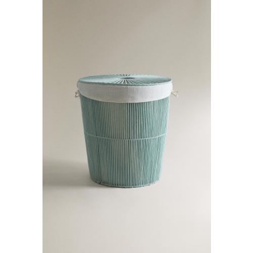 COTTON LINED LAUNDRY BASKET WITH LID - Sea green | ZARA United States