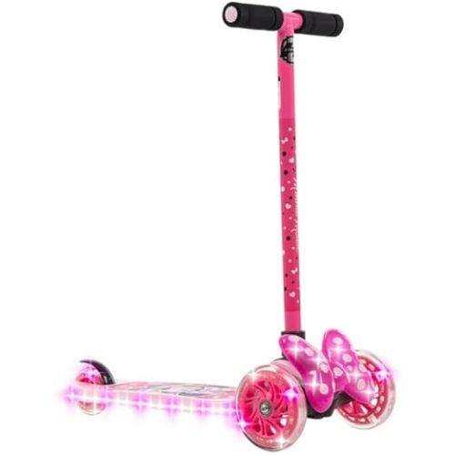 Disney Minnie 3-Wheel Lights and Sounds Tilt N' Turn Scooter for Kids Ages 3+ Years, Pink, 3-Wheel Design Helps Offer Stability for Young Riders