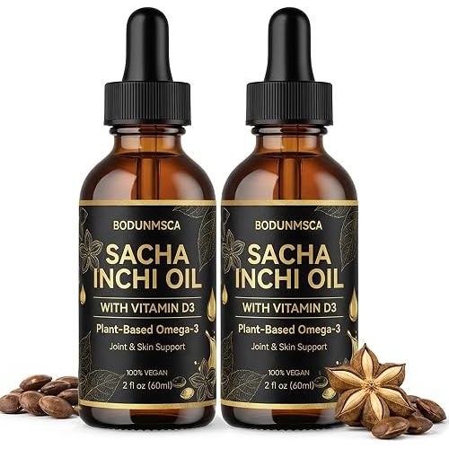 Sacha Inchi Oil, Organic Sacha Inchi Oil Drops – Cold-Pressed Plant-Based Omega 3-6-9 & Vitamin E for Skin, Joints (2PCS)