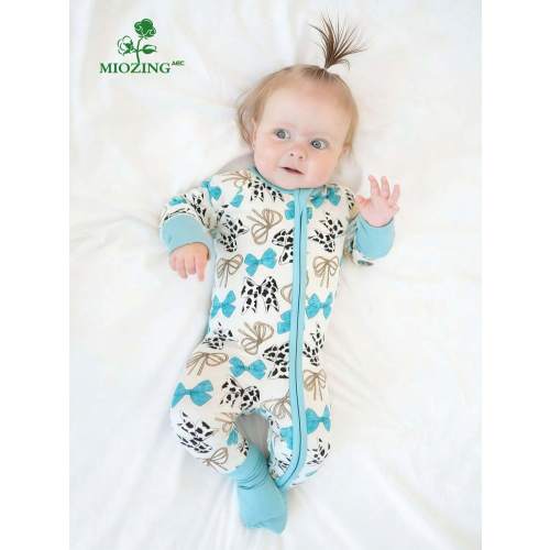 MIOZING Bowknot Print Kids Romper Children Clothes/ Bamboo Fiber Fabric/ Long Sleeve Zipper Jumpsuit/ Baby Girl Clothes/ Baby Boy Clothes/ Cute Design/Daily Wear Or Special Occasions/ Gift Idea/ Baby Item/ Girls Clothes/ For Baby Shower And Parties/ Dress