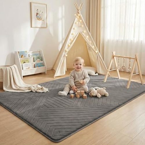 Baby Play Mat for Floor 1.3" Thick Foam Padded Area Rug 79x118(Light Grey)