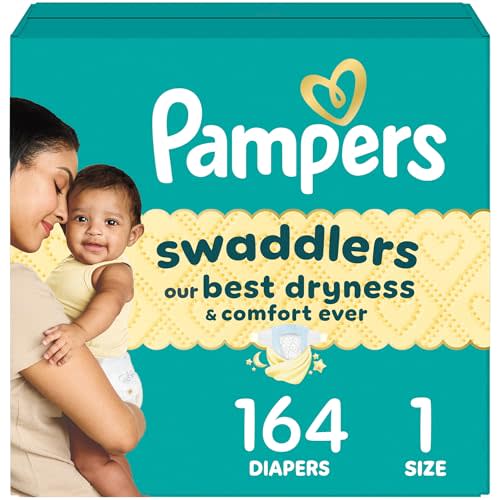 Pampers Swaddlers Diapers, Size 1 (8-14 lbs), 164 Count, Absorbent, Keeps Baby Dry and Comfortable, Skin Safe Disposable Baby Diaper (Packaging May Vary)