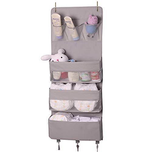JAY-Chi Over The Door Organizer Closet Bathroom Baby Nursery Hanging Organizer and Storage Larger Pockets Perspective Window Washable Oxford Fabric Wall Mount Rack for Diaper,Cloth,Toys(Grey)……