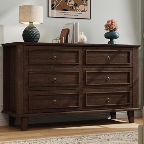 Garvee 6 Drawers Dresser, 47.2" Wide Chest of Drawers, Brown
