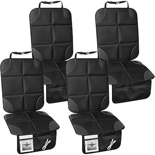 4 Pcs Car Seat Protector with Non-Slip Backing and Mesh Pockets 600d Fabric Child Car Seat Covers Waterproof, Durable for Baby and Pet, Sedan SUV Truck