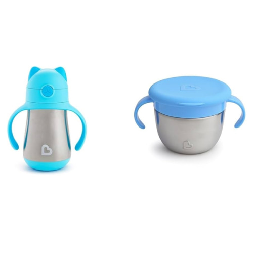 Munchkin® Cool CatTM 8 Ounce Toddler Straw Cup Snack+TM 9 Ounce Stainless Steel Snack Catcher Cup Bundle