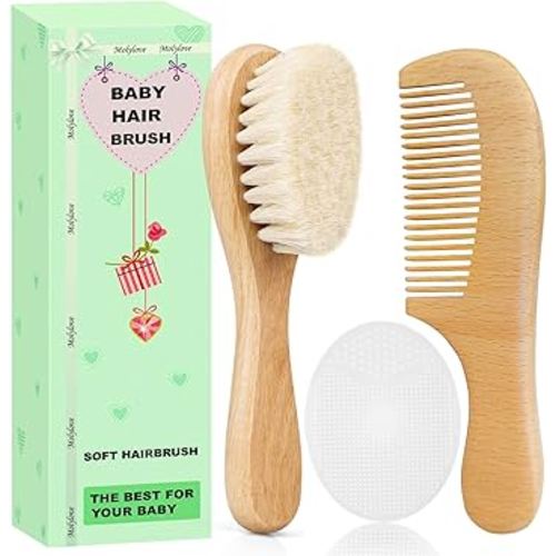 Baby Hair Brush, Goat Bristles Brush and Baby Cradle Cap Brush Set for Newborns and Toddlers,Wood Comb l White Cradle Cap Brush| Ideal for Cradle Cap (3 Piece)