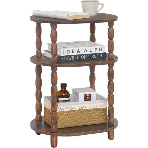 Small Side Table, 3-Tier Small End Table, Modern Oval Night Stand Accent Table for Living Room, Bedroom, Walnut Brown
