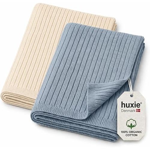Knit Baby Blankets 2-Pack for Boys – 100% Organic Cotton, Crib Quilts