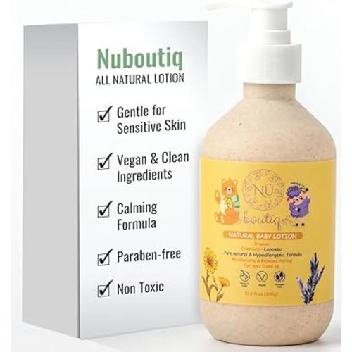 Organic Vegan Baby Lotion – Calendula & Lavender for Gentle Moisturizing Sleep-Time Moisture, Newborns & All Skin Types Eco-Friendly Biodegradable Bottle - 10.6 Fl Oz