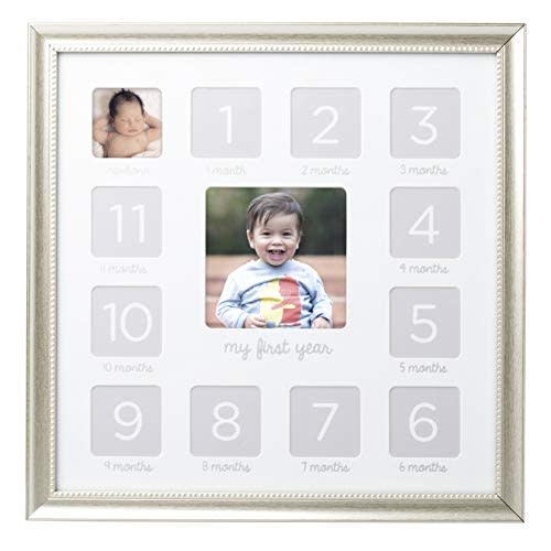 Lil Peach First Year Keepsake Frame, Makes Perfect Nursery Décor, Gift for New Parents, or Addition to Baby Registry, Silver