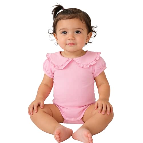 Magic Park 0-24M Infant Girl Puff Sleeve Bodysuit Baby Peter Pan Collar Romper Toddler Ruffle Jumpsuit Casual Tops
