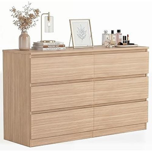 Spaco 6 Drawer Dresser for Bedroom,Modern Deep Drawer Dresser with No-Handle Design,Storage Wood Chest of Drawer,Storage Organizer Furniture for Closet,Hallway