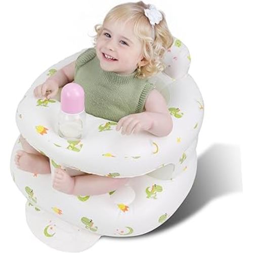 Inflatable Baby Seat for 3-36 Months Babies, Blow up Baby Chair with Built-in Air Pump, PVC Material, Full Enclosure Protection, Outdoor Travel Inflatable Chair for Infant, Green Dinosaur