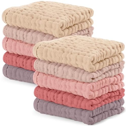 Comfy Cubs Paquete de 10 paños de muselina para bebé, paños suaves de algodón de 6 capas para pieles sensibles, 10 x 10 pulgadas, grandes, suaves y absorbentes, esenciales para bebés recién nacidos y