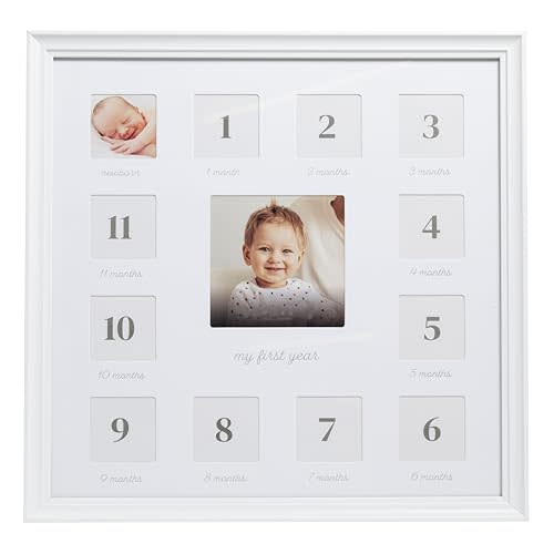 Little Love First Year Frame, Baby's Twelve Months Photo Collage, Gender Neutral Keepsake, Nursery Décor, White